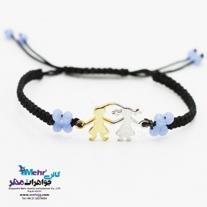دستبند طلا و بافت - طرح دختر و پسر-SB0359